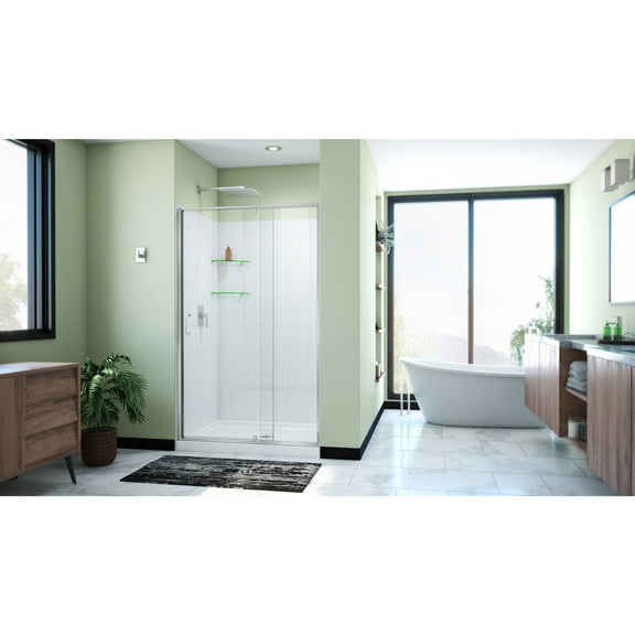 DreamLine Flex 36 in. D x 48 in. W x 78 3/4 in. H Pivot Shower Door Base and White Wall Kit in Brushed Nickel