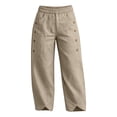 thumbnail image 6 of Wide Leg Pants for Women Loose Elastic High Waist Pants Side Button Irregular Split Hem Trousers with Pockets Khaki M, 6 of 6