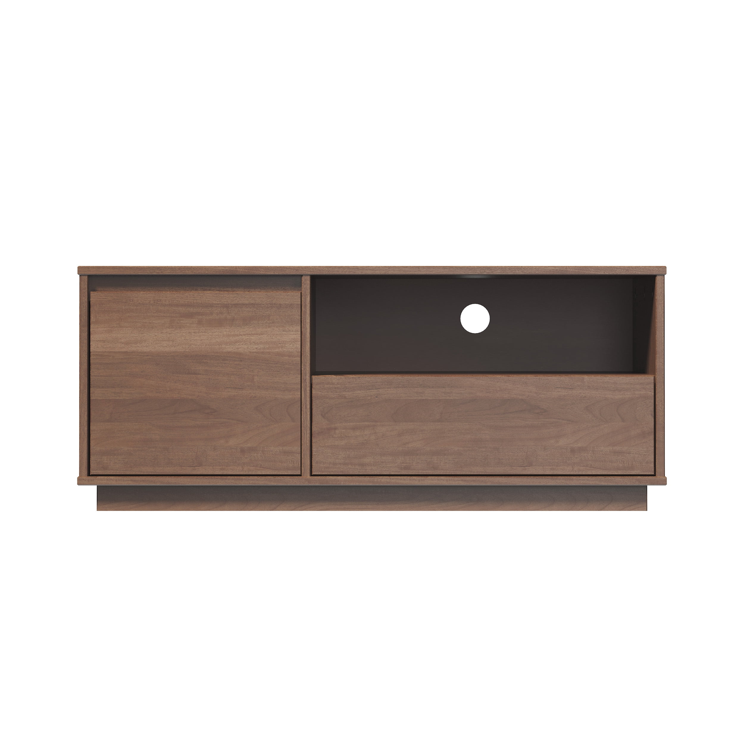 Linon Winston Single Drawer Mid-Century Television Stand with 2 Shelves, 43.5" L, Walnut