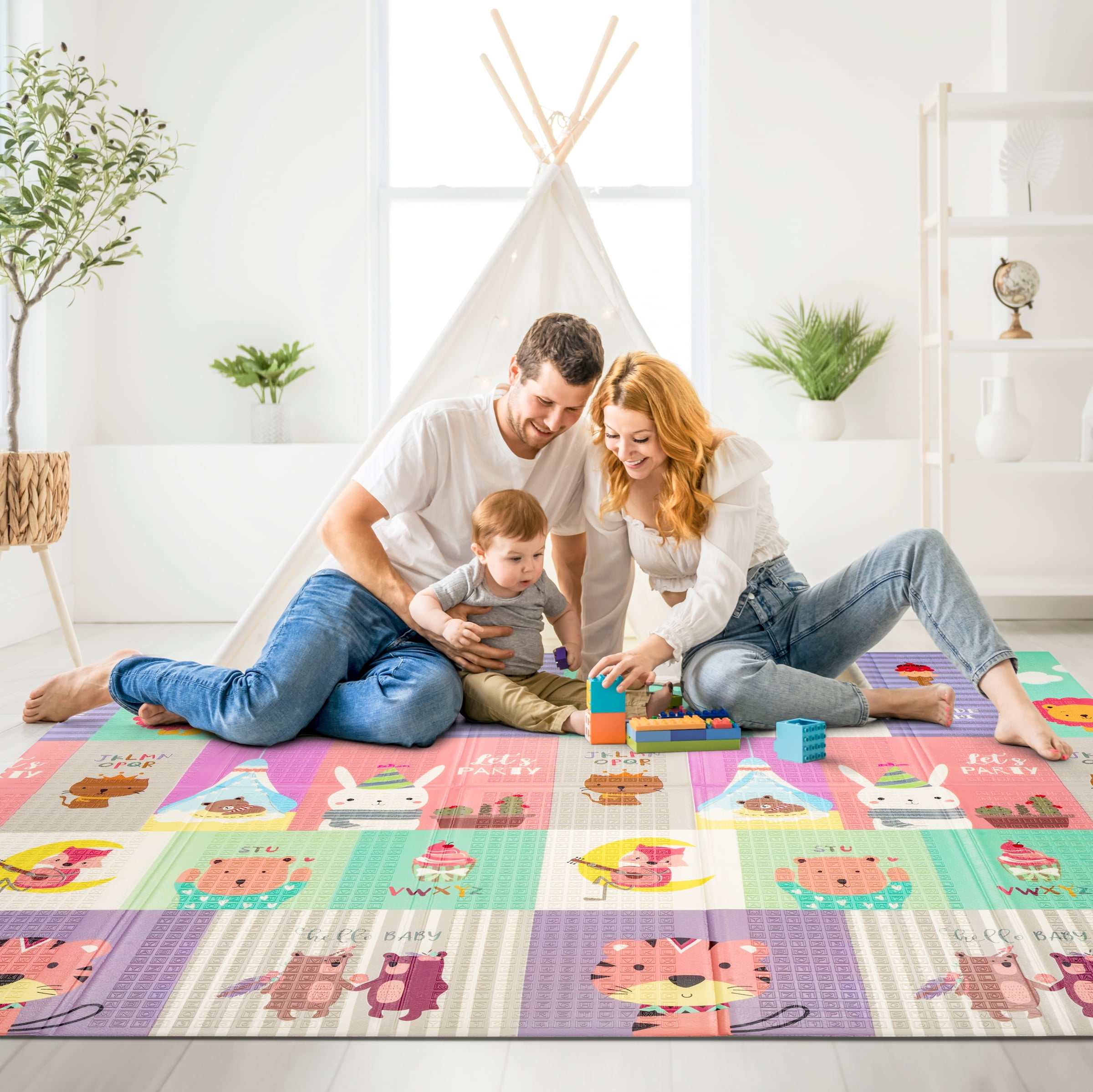 Sorbus Foldable Baby Play Mat, Kids Foam Mats for Floor with Travel Bag - Waterproof Foldable Play Mats for Babies, Infants, Toddlers, and Kids Playtime & Tummy Time - 78" x 70" x 0.4"