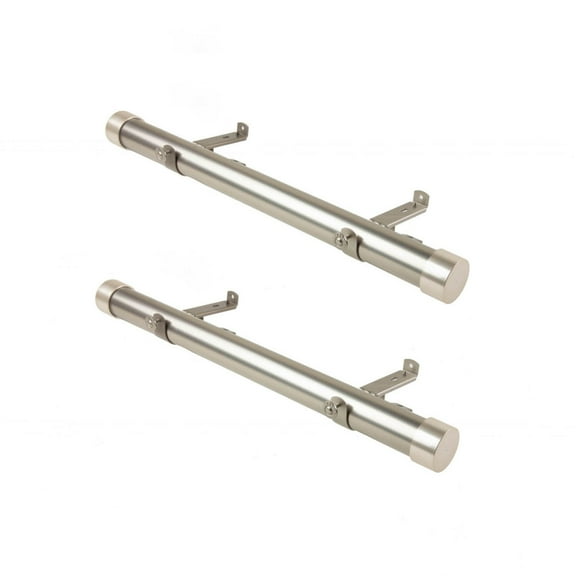 Home Decorative 1.5" Diameter Side Curtain Rod 12-20" Long (Set of 2) - Satin Nickel