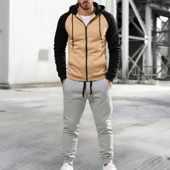 Letdown Men's Tracksuits 2 Piece Outfits Full Zip Sweatsuit Workout Solid Jacquard Jogging Suit Set Workout Sports Set Sportswear (Khaki, S)