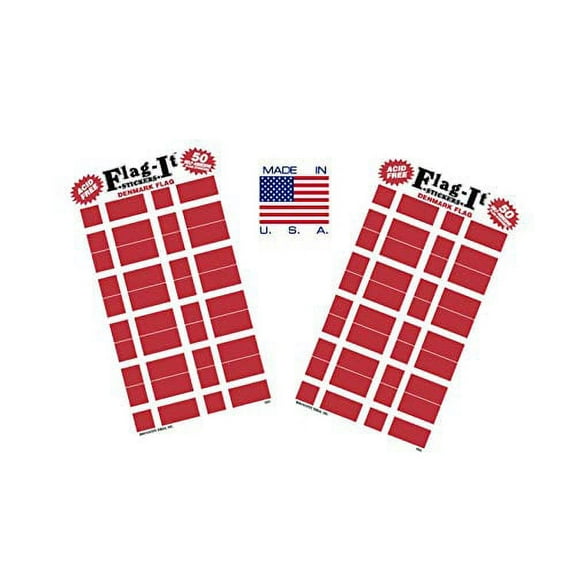 Made in The USA! 2 Packs of Flag-It Denmark Flag Stickers, 100 Dane Sticker Decals