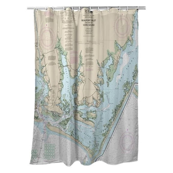 Betsy Drake Interiors Beaufort Inlet and Part of Core Sound, NC Nautical Map Shower Curtain