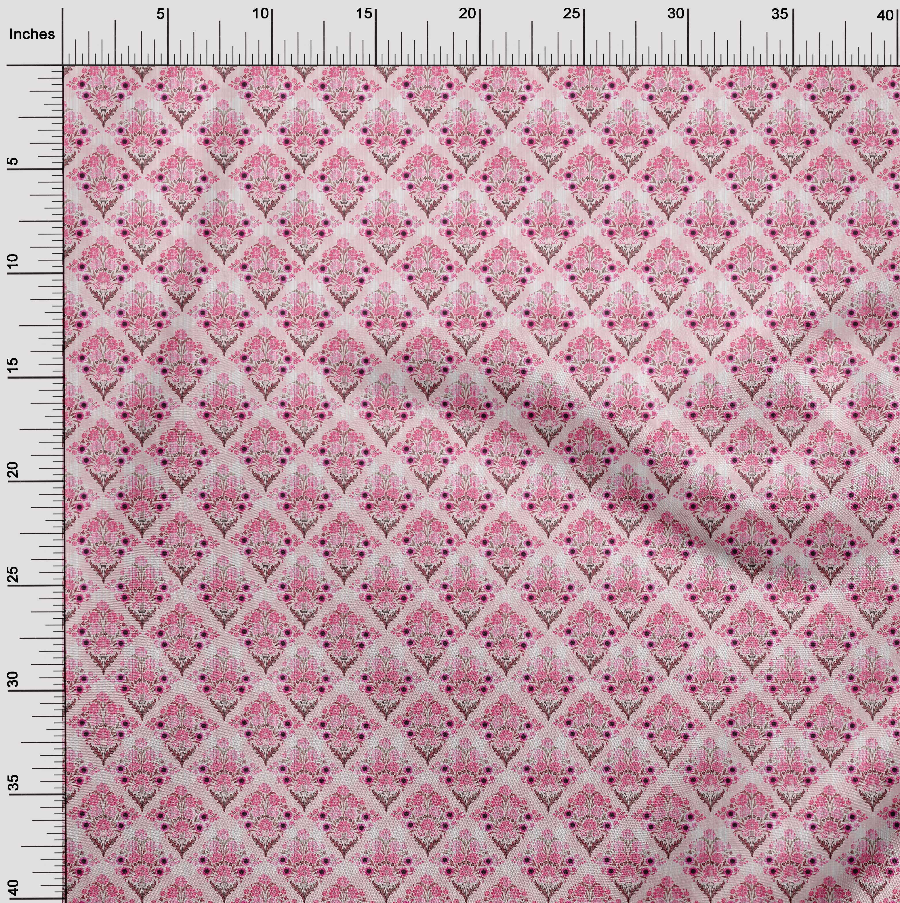 oneOone Polyester Spandex Pink Fabric Asian Block Floral Diy Clothing Quilting Fabric Print Fabric By Yard 56 Inch Wide