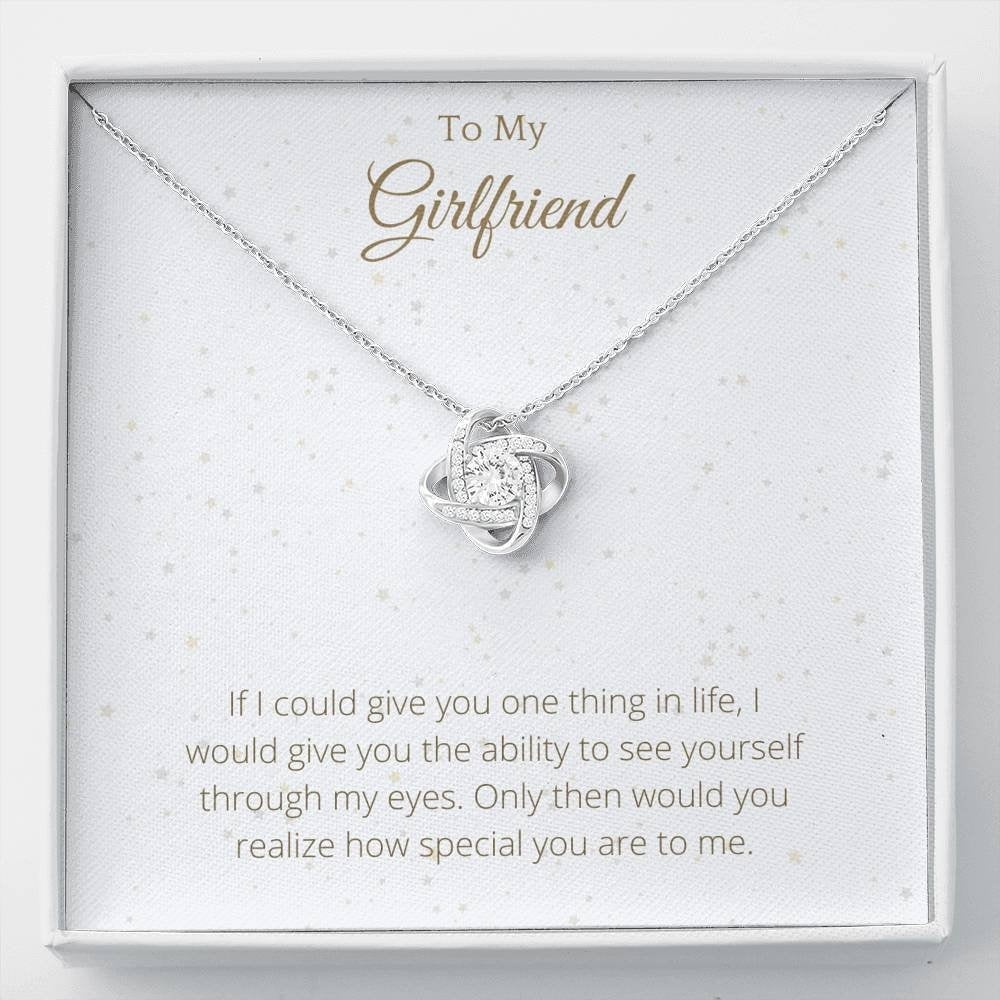 Gift to Girlfriend Lovely Knot Necklace Message Card From Boyfriend Anniversary Girlfriend Jewelry Message Meaningful 77 White Love Knot Necklace