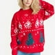 thumbnail image 1 of Suéter de cuello redondo para mujer, estampado navideño, cuello redondo, manga larga, suéter de punto, blusa de poliéster para mujer, 1 of 7
