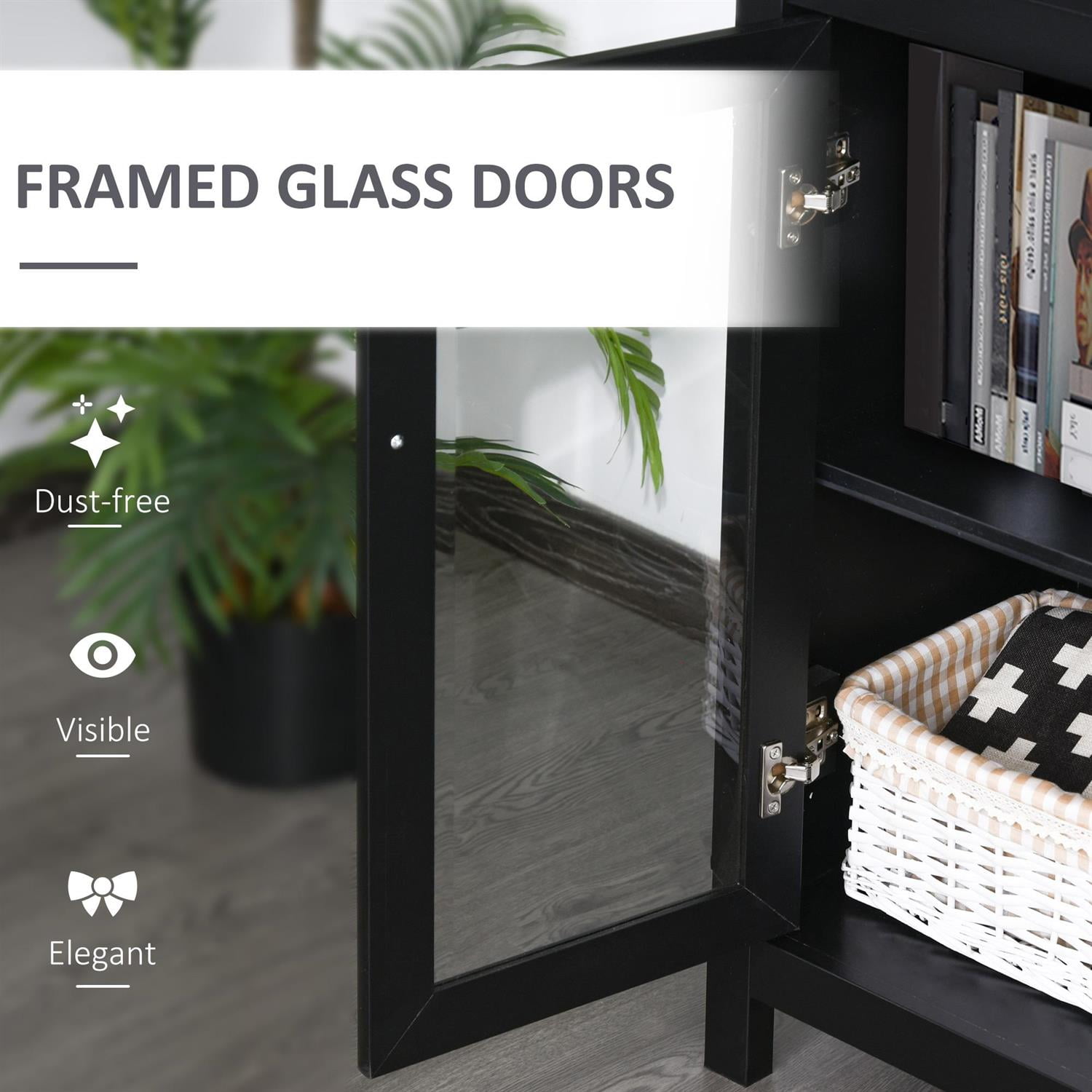 Demi Bonn 71" Bookcase Storage with Adjustable Shelves & Glass Doors for Home Office Spaces, Black