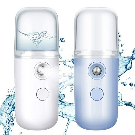 

2 PCS Nano facial sprayer 30ml portable mini facial spray portable steamer USB spray hand eyelash extension sprayer suitable for facial moisturizing(White and Blue)