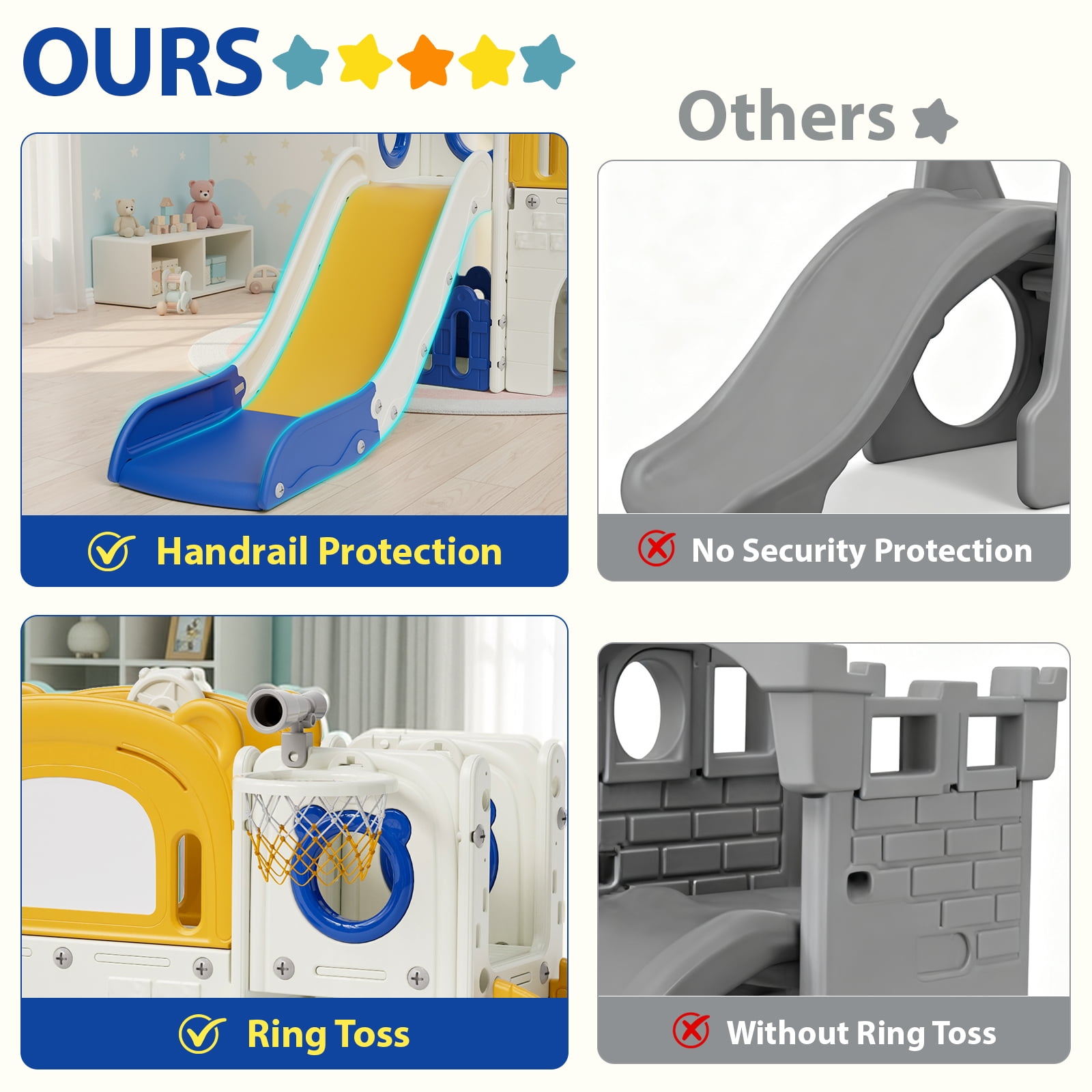 LAZY BUDDY Freestanding Toddler Slide, Kids Climber Slide Playset with Drawing Board, Basketball Hoop, Outdoor Indoor Playground for Toddlers 2+