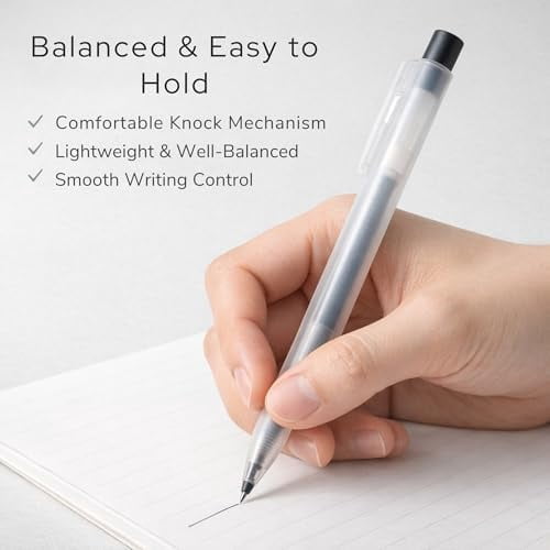 Muji 0.5 mm Pen Smooth Gel Ink Ballpoint Pens - Retractable, Knock Type, Fine Tip, Black Ink - Set of 10 - Gift for Students and Professionals$$Office
