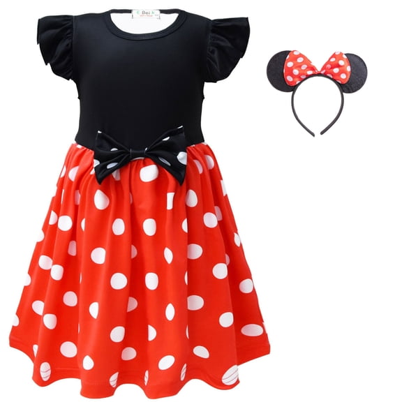 Toddlr Girls Mickey/Minnie Dress with Headband Cartoon Princess Dress 2-7 Year
