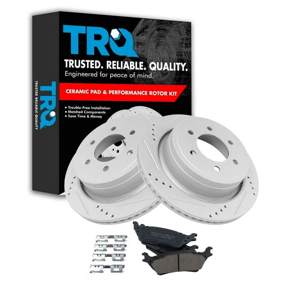 TRQ Rear Performance Brake Pad & Rotor Kit Brake Pads Brake Rotors Set Ceramic Premium G-Coated Fits Select 2012-2018 Ford F-150
