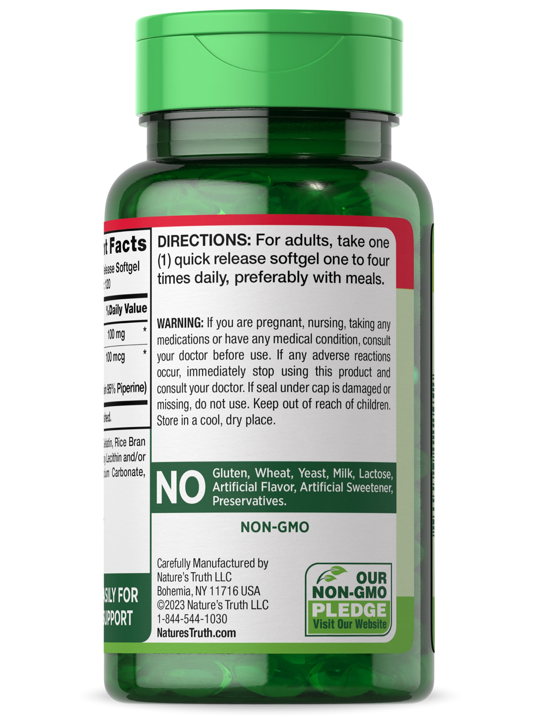 CoQ10 100mg | 120 Softgels | High Absorption | Non-GMO & Gluten Free Coenzyme Supplement | with Black Pepper Extract | by Nature's Truth