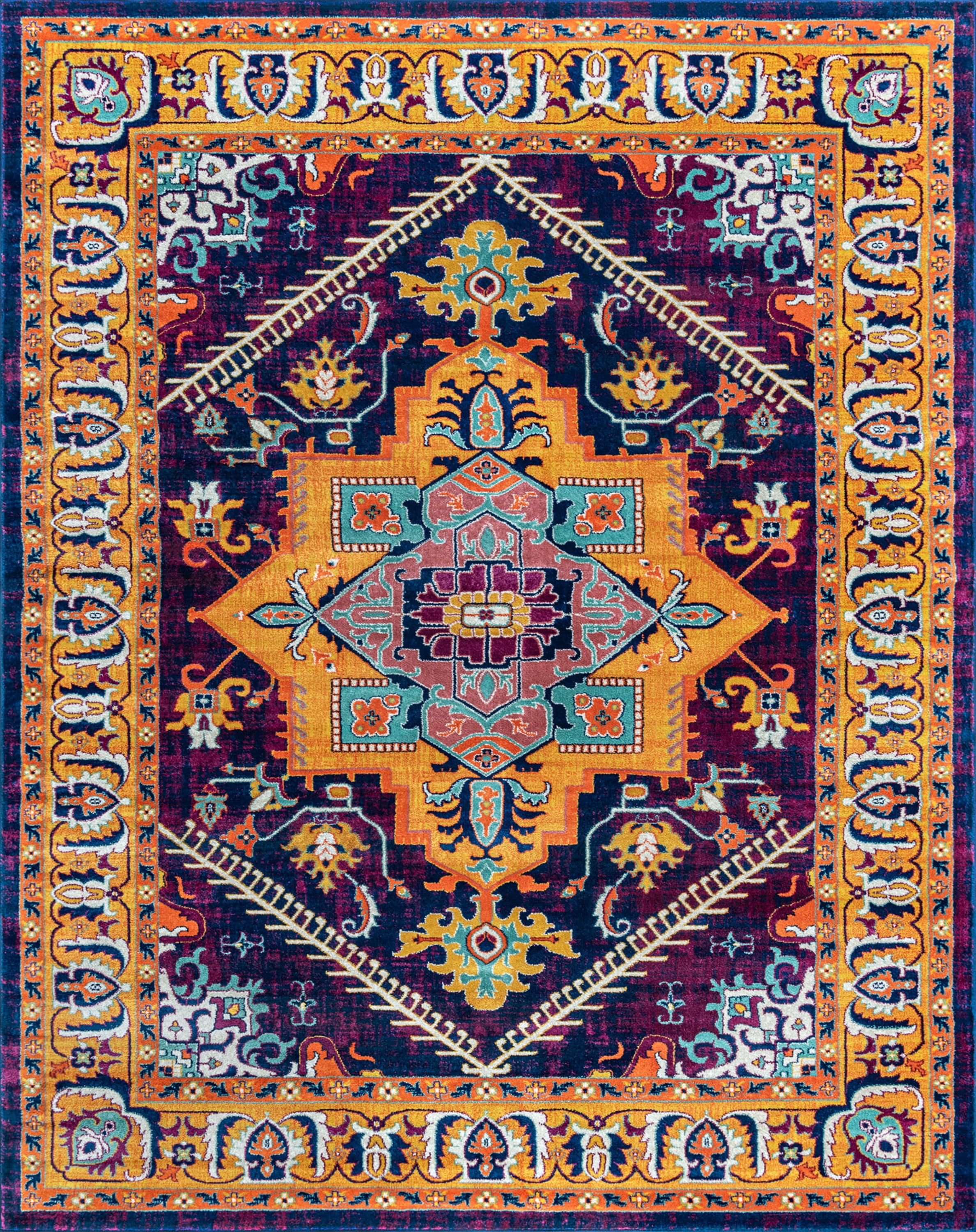 Transitional 9x12 Area Rug (8'9'' x 12'3'') Oriental Gold, Purple Living Room Easy to Clean