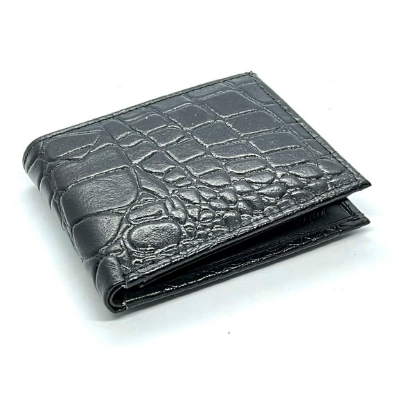 Genuine Leather Men's Croc Print Bifold Wallet Flip Up Card Holder