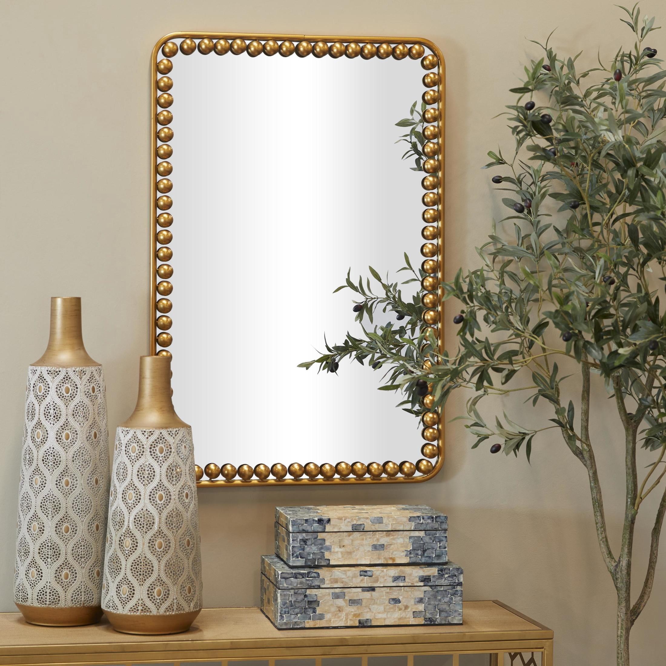 DecMode 24" x 36" Gold Rectangular Beaded Wall Mirror
