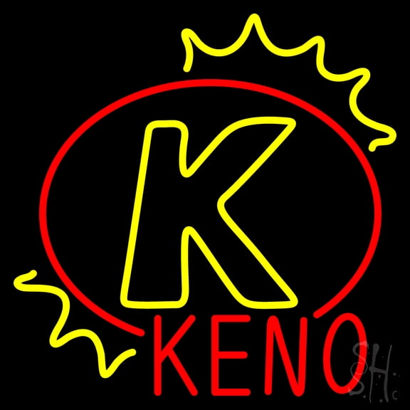 K Keno LED Neon Sign 24 x 24 - inches, Black Square Cut Acrylic Backing, with Dimmer - Bright and Premium built indoor LED Neon Sign for wall décor, arcarde, and storefront.