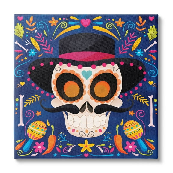 Stupell Industries Day Of Dead Patterned Skull Holiday Painting Gallery Wrapped Canvas Print Wall Art