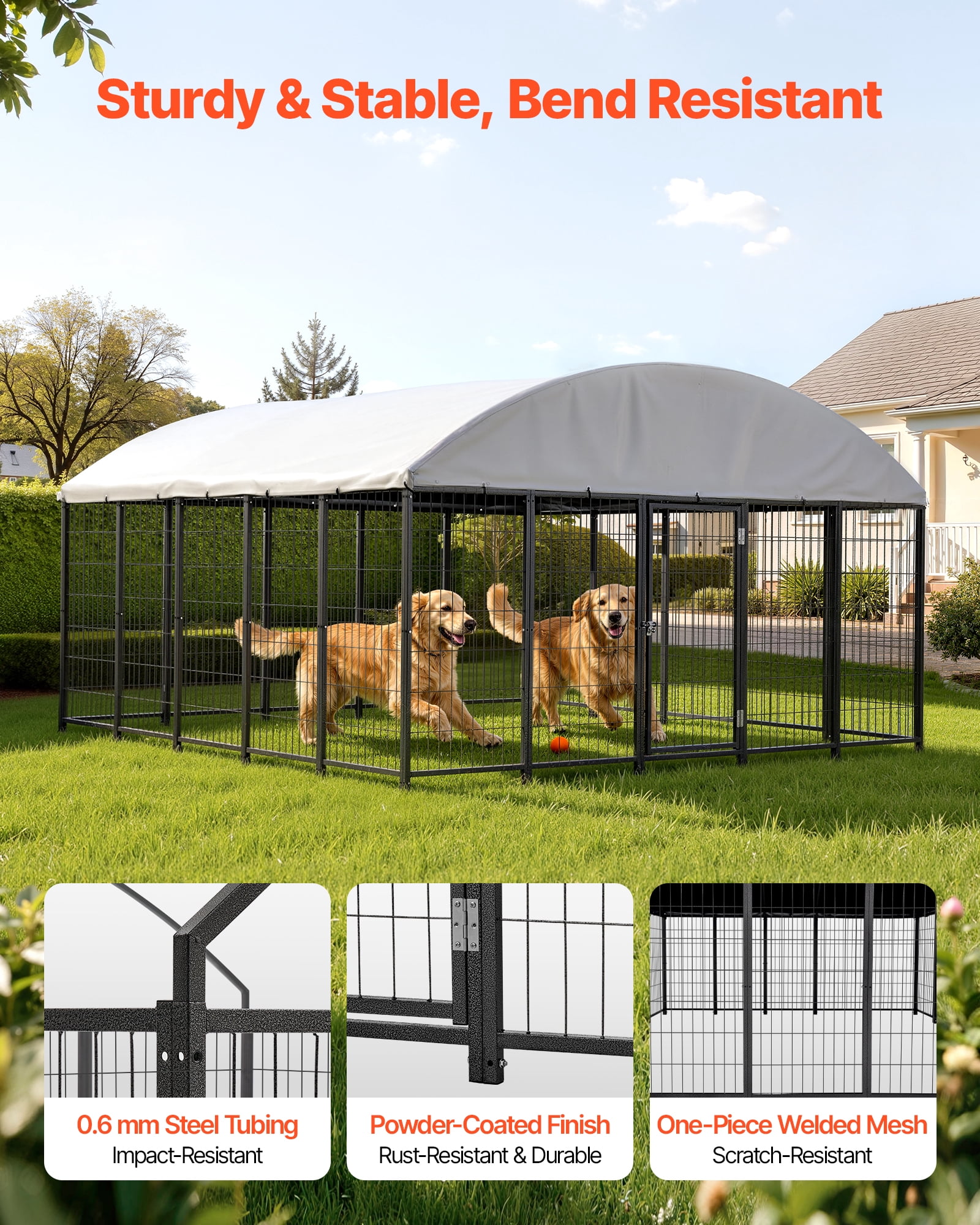VEVOR Outdoor Dog Kennel, 9.8 x 9.8 x 5.4 ft Large Dog Kennel with Secure Lock, Outside Dogs Enclosures with UV-Resistant & Waterproof Roof Cover, Heavy Duty Pet Crate Cage Run for Large Dogs