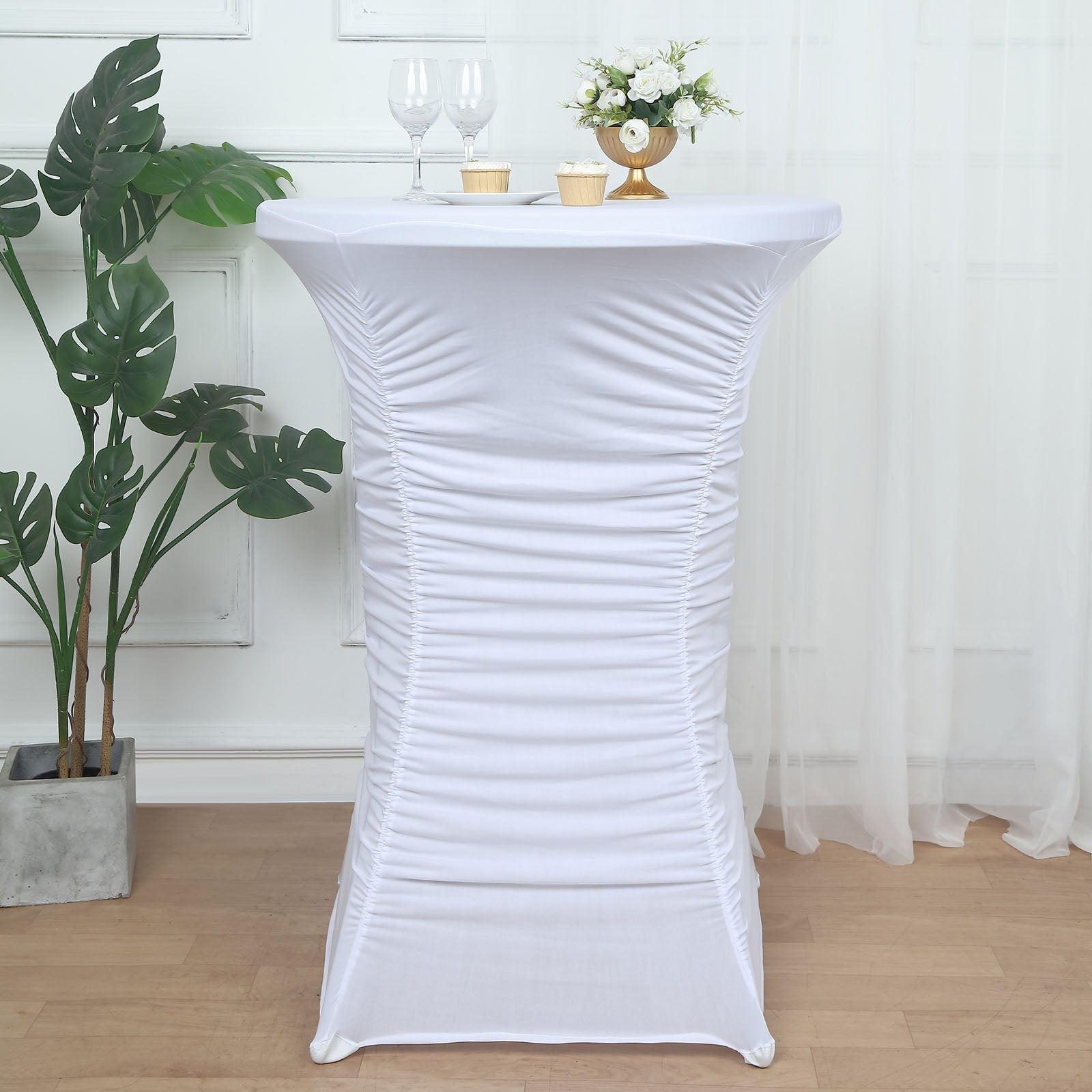 Efavormart 32" White Ruched Pleated Heavy Duty Spandex Cocktail Table ...