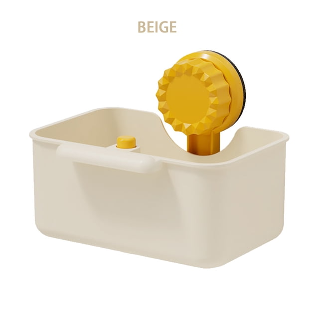 Suction Cup Kitchen Storage Basket, Multifunctional Wall Mounted Sponge Organizer, Non-Perforated Cloth Holder, Kitchen Sink Organizer, Kitchen Storage, White/Orange/Beige