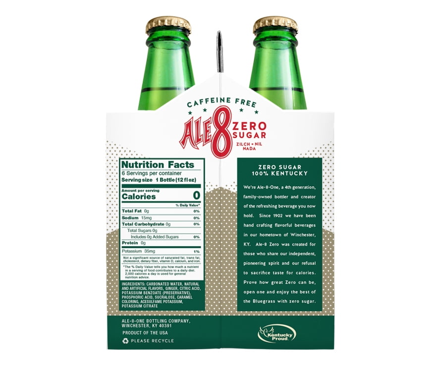 (4 pack) Ale-8-One Zero Caffeine-Free Ginger Ale Soda Pop, 12oz 6 Pack Bottles