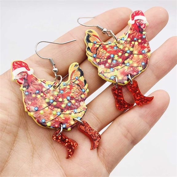 QIQUWOHUL Pair Of Women's Fun Chicken Earrings Cute Christmas Chicken Earrings Stylish Animal Earrings Suitable For Parties And Outings