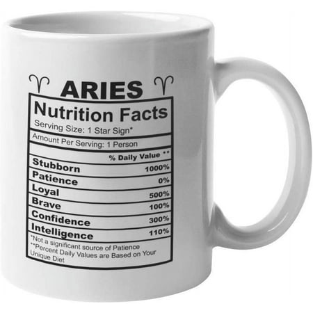 

Funny Coffee Mugs Aries Nutrition Facts Ceramic Coffee Mug Tea Cup 11 Oz- Printed on Both Sides - Unique Birthday and Holiday Gifts