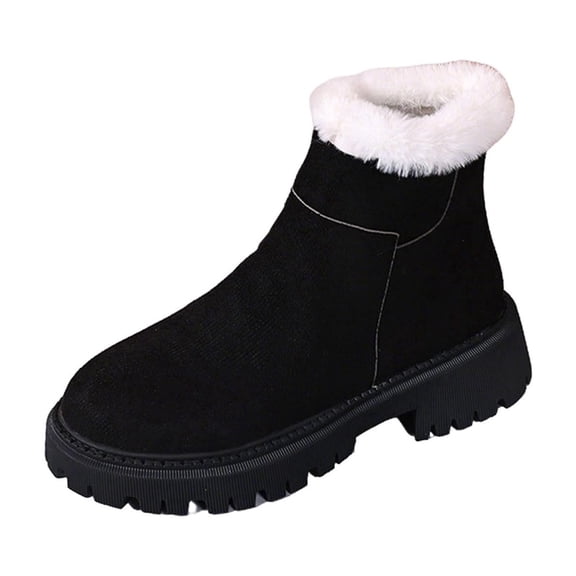 Xfvqtps Womens Winter Boots Warm Faux Fur Lined Ankle Booties Chunky Non Slip Sole Slip on Casual Shoes for Cold Weather