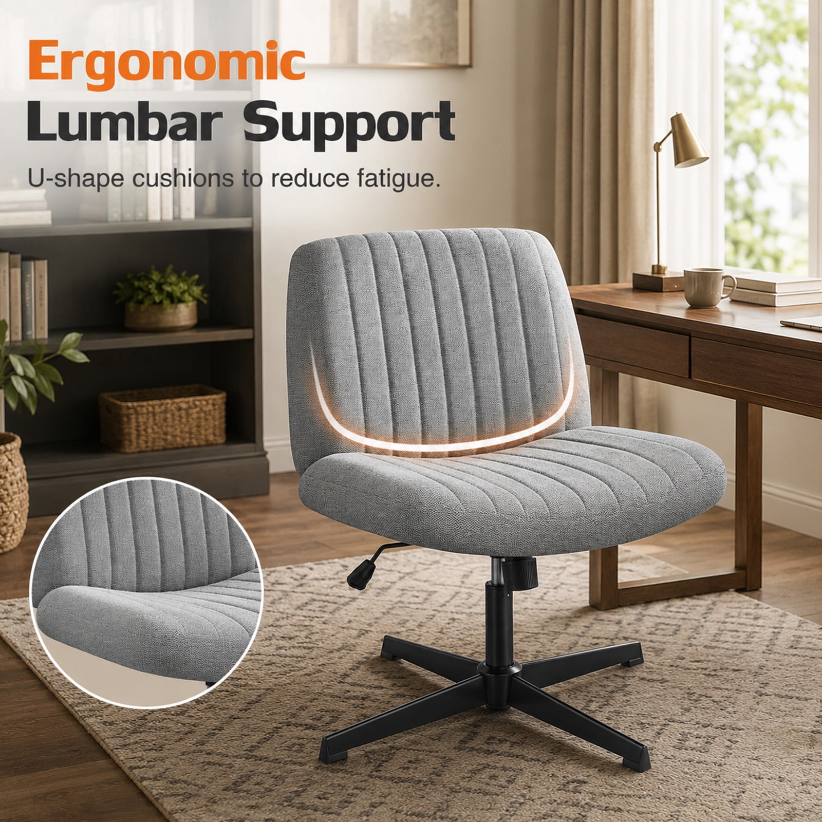 Alvantor Criss Cross Office Chair, No Wheels Armless Swivel, Wide Seat Criss Cross Chair for Home Office & Reading Room