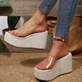 thumbnail image 3 of Rokment Women's Platform Wedges Dress Slip on Sandals Trendy Casual Open Toe Clear Band Chunky High Heels Beach Summer Heeled Walking Slides Slippers Beige Size 6.5, 3 of 7