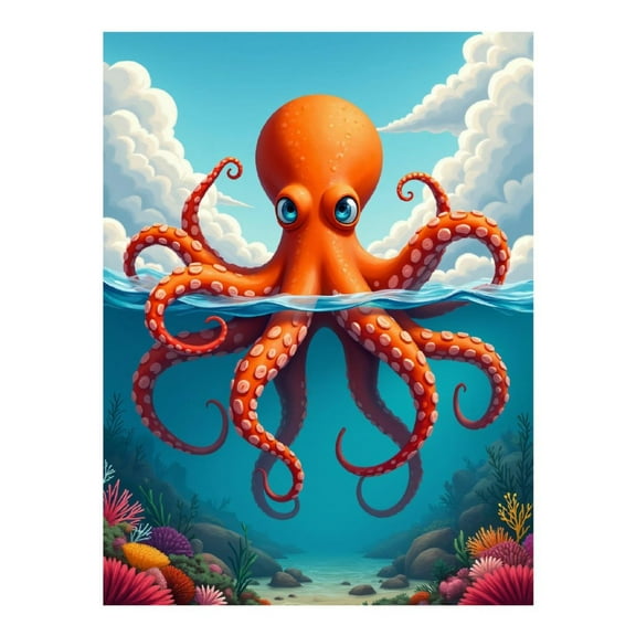 Diamond Art Kit for Adults, Orange Octopus Ocean Scene Diamond Painting for Adults Beginners, 5D DIY Diamond Art Painting Kits, Colorful Diamond Painting Craft for Home Decor 12x16