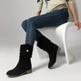 thumbnail image 2 of Wide Mid Calf Cowboy Boots for Women 2025 Slouchy Suede Pointed Toe Low Heel Slip on Fall Cowgirl Short Booties, 2 of 6