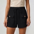 thumbnail image 5 of Rggeeun Women'S Shorts Solid Color Elastic High Waist Cargo Soft Mid-Rise Loose Fit Straight Leg With Side Plus Pockets & Adjustable Tie For Summer Work Leisure Hot Pants,Black,L, 5 of 6