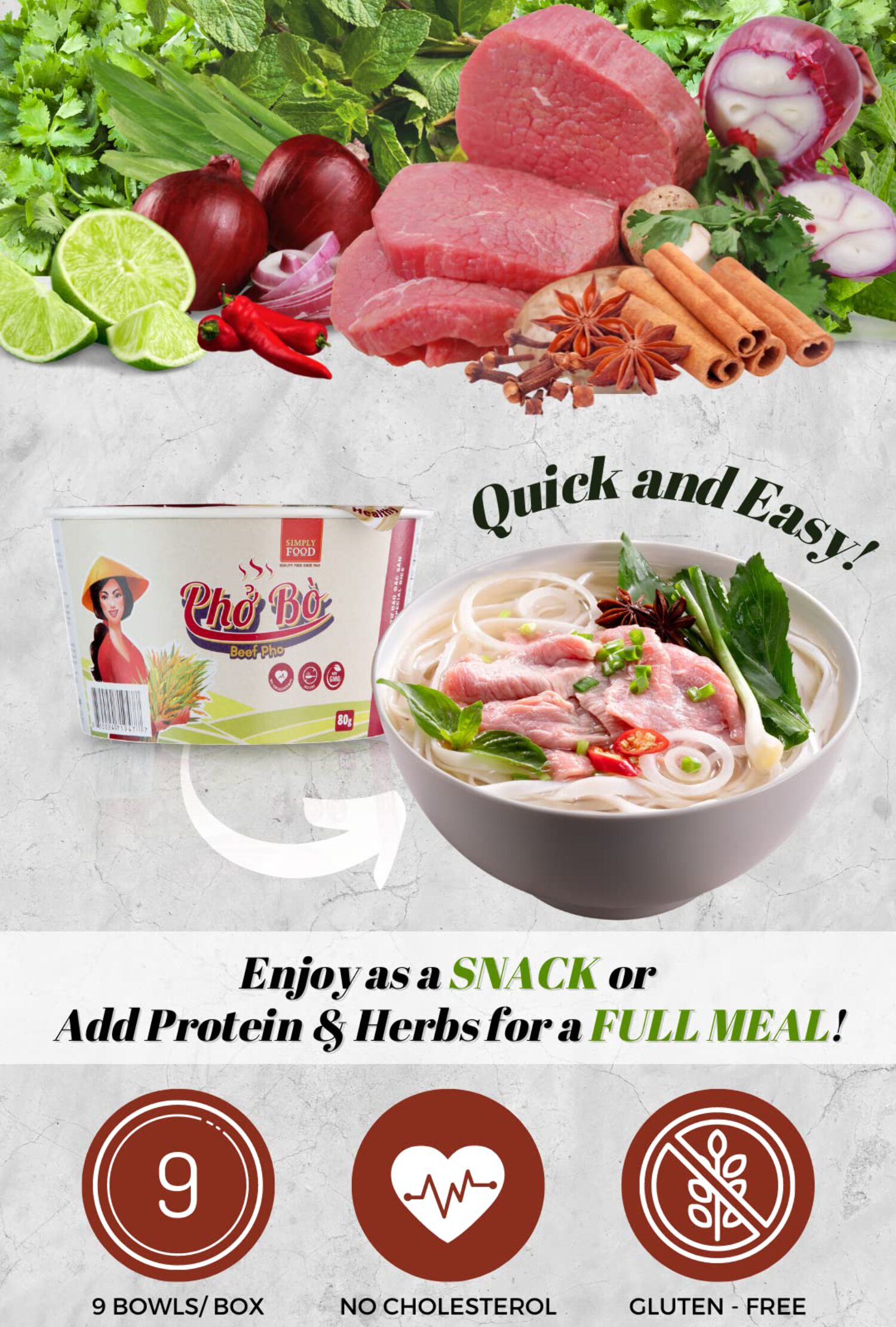 Beef Flavored Instant Pho Noodle Bowl - (Pack of 9)