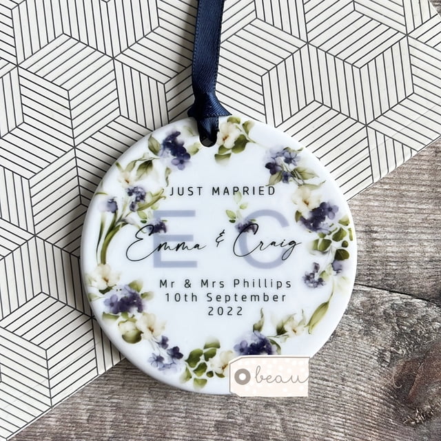 Personalised Wedding Anniversary Years Floral Foliage Greenery Wreath Ceramic Round Decora - As Picture - 10-Pack
