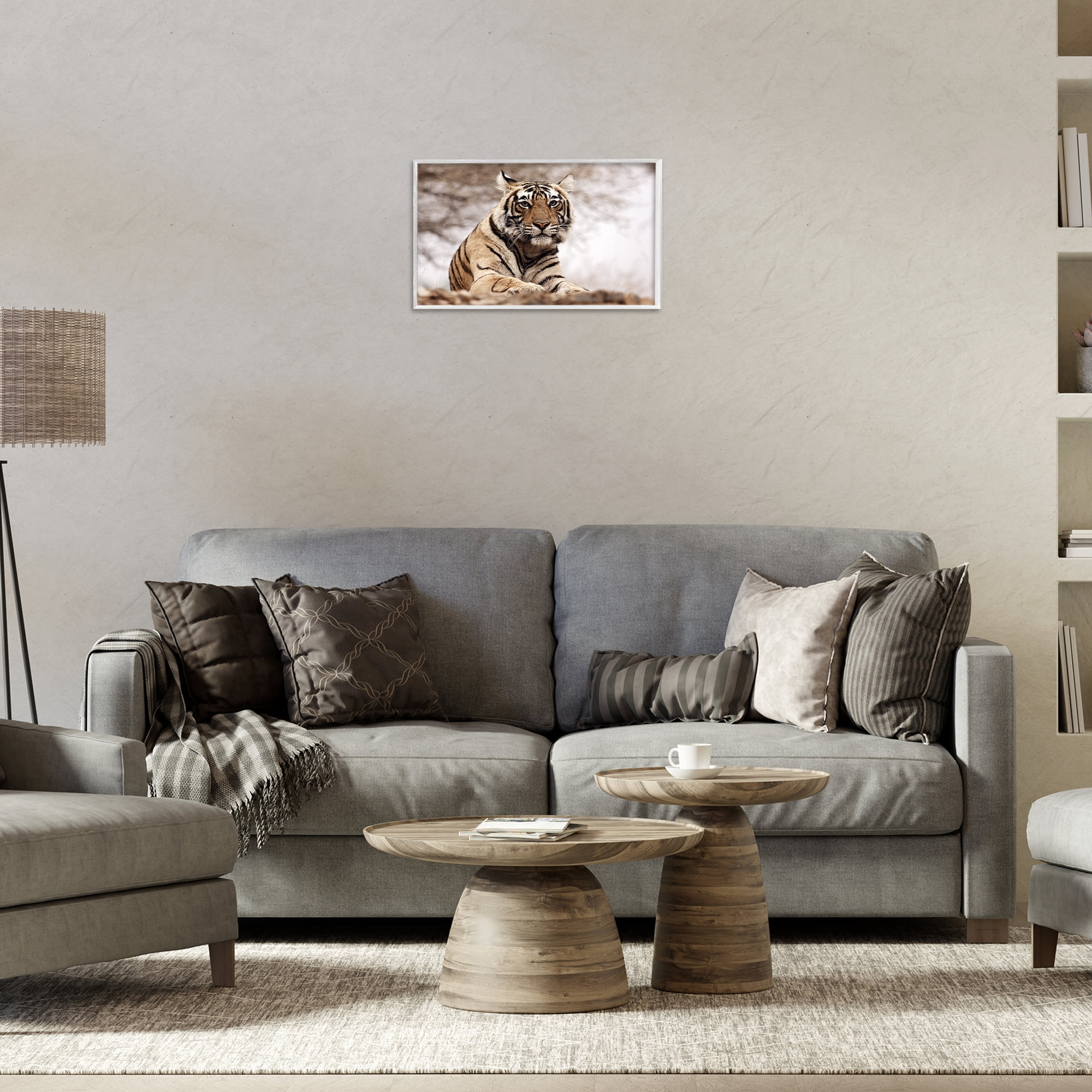 Stupell Industries Strong Tiger Atop Hill Animals & Insects Photography White Framed Art Print Wall Art, 18 x 12