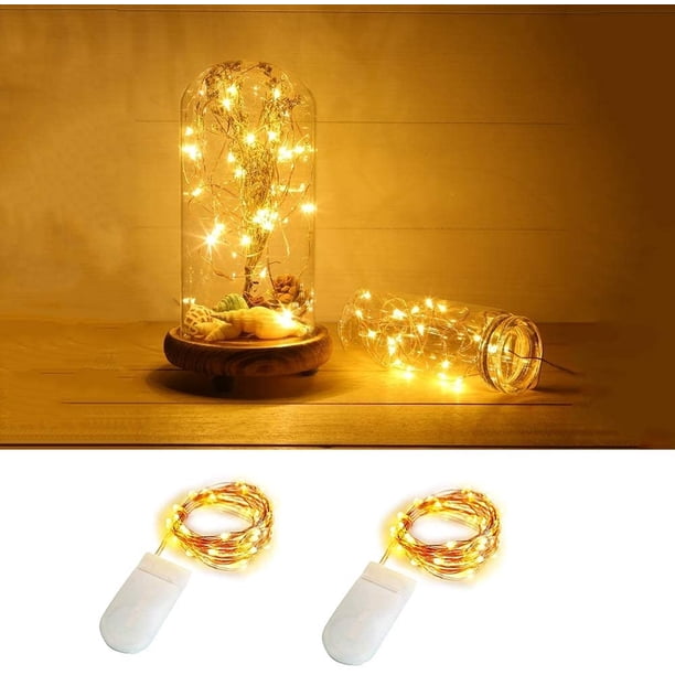 Paquete de 2 luces de hadas de 5,56 pies, 20 mini luces LED de cadena, funciona con pilas, impermeable, blanco cálido, luces de luciérnaga estrellada en alambre de cobre, luces decorativas para el hog Namotu CZJJ-HY115