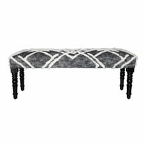 HomeRoots 47" Gray And White Geometric Cotton Upholstered Distressed Bench