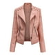thumbnail image 2 of Veste de motard pour femme, Style Vintage, veste en cuir PU, col rabattu, tenue quotidienne, 2 of 9