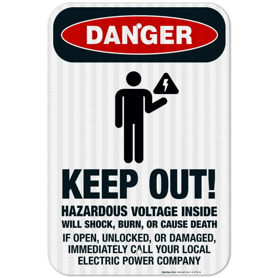 Keep Out Hazardous Voltage Inside Will Shock, Or Cause Death Sign, OSHA Danger Sign, 12x18 Reflective Aluminum EGP