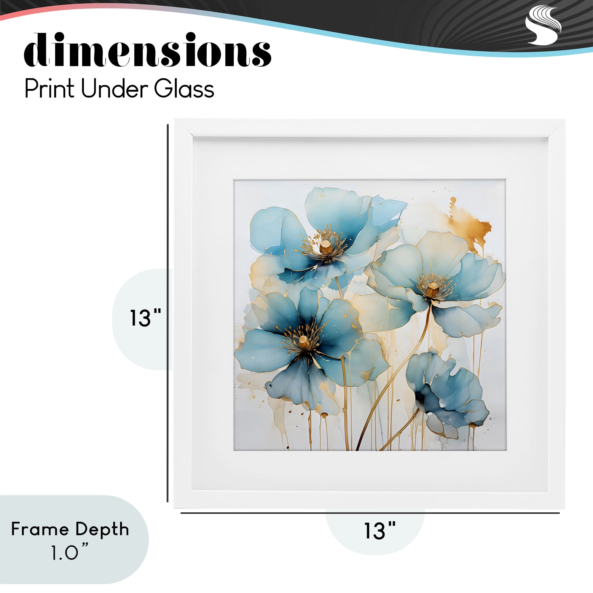 Stupell Industries Sapphire and Gold Florals White Framed Print Under Glass, design by Creative Studio