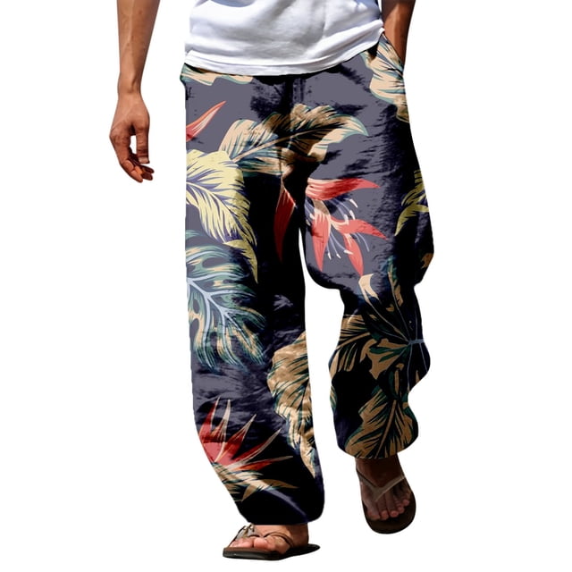 WEAIXIMIUNG Thermal Pants Men Work Male Summer Breathable Linen Like Trousers All Print Printed Tether Wide Leg Pants