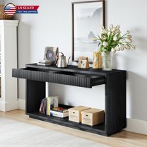 Hassch 59.8" Wood Console Table with 2 Storage Drawers, Modern Minimalist Couch Table for Hallway, Living Room, or Office (Black)