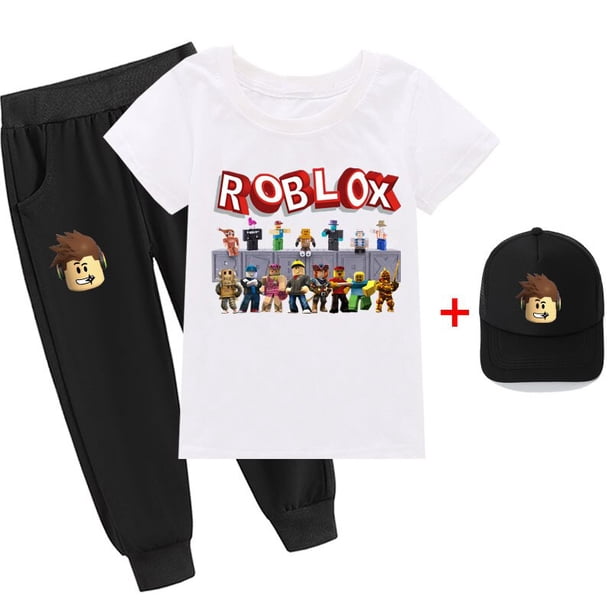 Juego Roblox de dos piezas para niños y niñas, traje de camiseta de manga corta y sombrero, algodón fino bidimensional, periférico, el mejor regalo, nuevo
