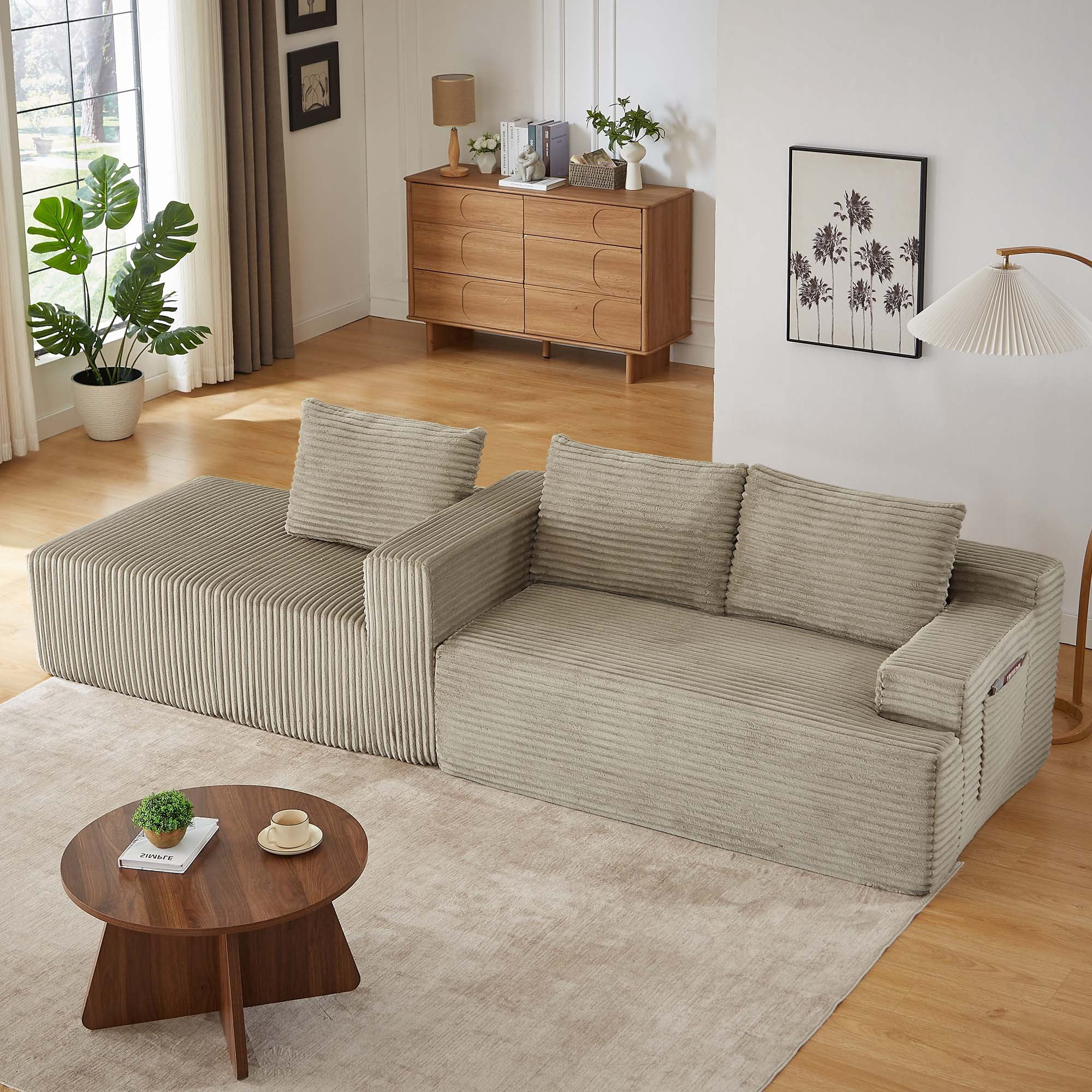 Miniyam 96" L-Shaped Sectional Sofa, No Assembly Required 3 Seats Modular Couches for Living Room, Apartment, Camel (Left Facing Chaise)