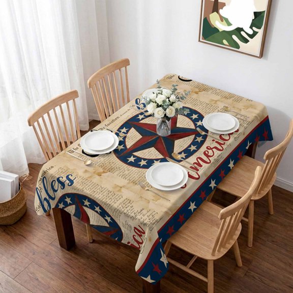 Pastriotic USA Flag Table Cloth Waterproof Tablecloths, Texas Star Vintage Brown 4th of July Tablecloth Dining Table Cover for Kitchen Party Tabletop Outdoor, Rectangle Tablecloth 52x70 Inch