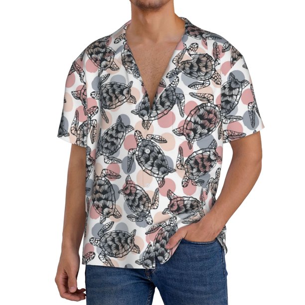 Fotbe Turtle Camisa Estampada de Manga Corta para Hombre, Casual de Verano, Estilo Playero, Sin Arrugas-XX-Large