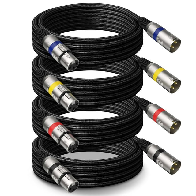 Cables XLR Heams Professional, paquete de 4 unidades, 3 m, trenzados sin ruido